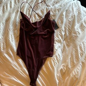 Pink velvet bodysuit